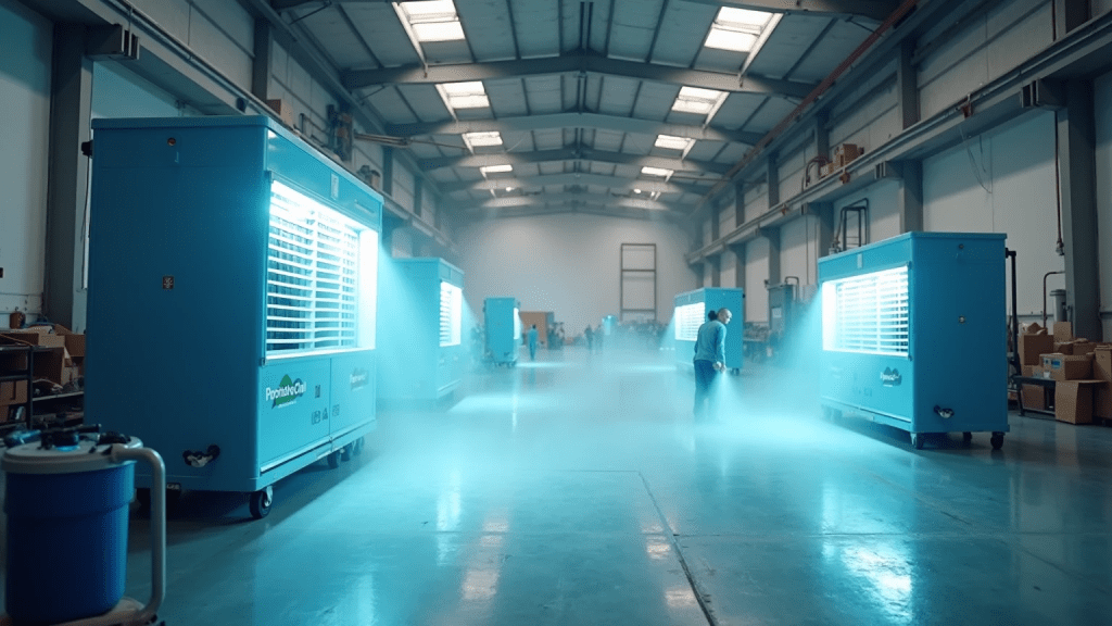 a Portacool evaporative cooler in the warehouse