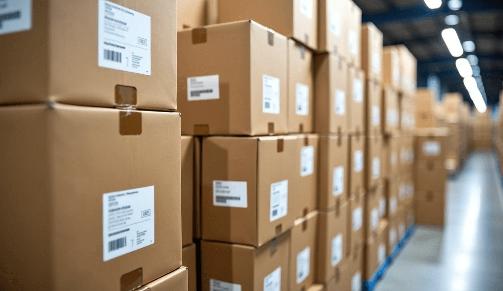 many recyclable carton boxes in a warehouse