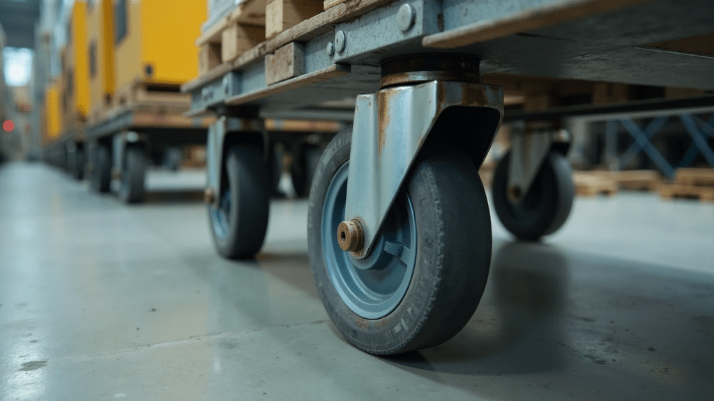 swivel caster wheels on the ground of the warehouse